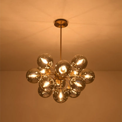 13-Light Sputnik Chandelier with Tinted Glass Globes, 24-Inch Diameter, Adjustable Height Dining Room Fixture for Mid-Century & Modern Homes
