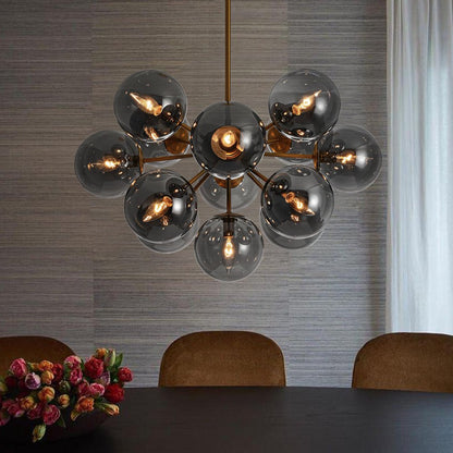 13-Light Sputnik Chandelier with Tinted Glass Globes, 24-Inch Diameter, Adjustable Height Dining Room Fixture for Mid-Century & Modern Homes