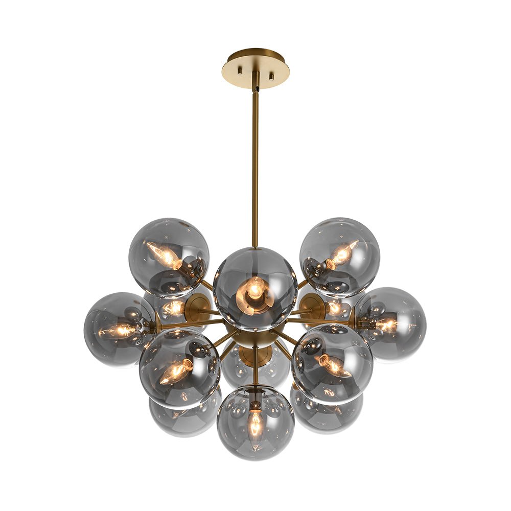 13-Light Sputnik Chandelier with Tinted Glass Globes, 24-Inch Diameter, Adjustable Height Dining Room Fixture for Mid-Century & Modern Homes