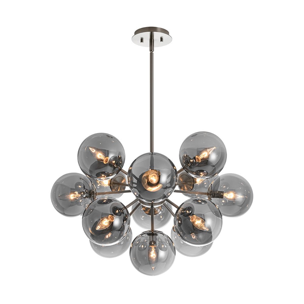 13-Light Sputnik Chandelier with Tinted Glass Globes, 24-Inch Diameter, Adjustable Height Dining Room Fixture for Mid-Century & Modern Homes