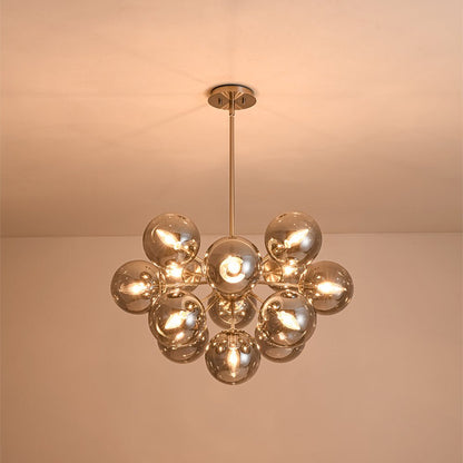 13-Light Sputnik Chandelier with Tinted Glass Globes, 24-Inch Diameter, Adjustable Height Dining Room Fixture for Mid-Century & Modern Homes