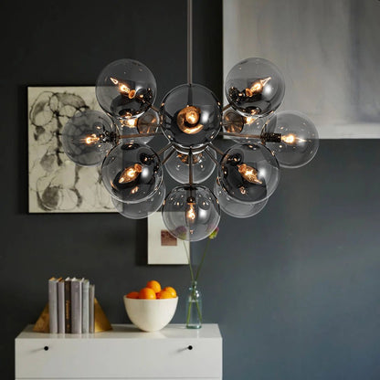 13-Light Sputnik Chandelier with Tinted Glass Globes, 24-Inch Diameter, Adjustable Height Dining Room Fixture for Mid-Century & Modern Homes