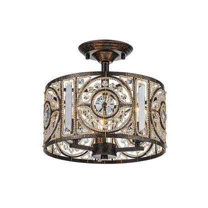 Semi-Flush Mount Light with Crystal Drum Shade 12 Inch Black and Gold Finish for Dining Room Bedroom Hallway Entryway Moroccan Vintage Style