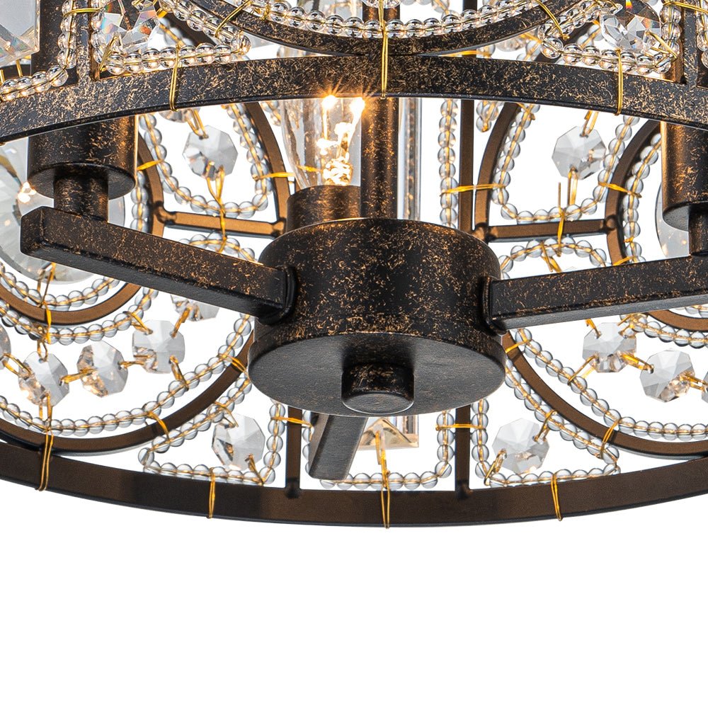 Semi-Flush Mount Light with Crystal Drum Shade 12 Inch Black and Gold Finish for Dining Room Bedroom Hallway Entryway Moroccan Vintage Style
