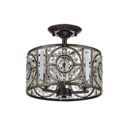 Semi-Flush Mount Light with Crystal Drum Shade 12 Inch Black and Gold Finish for Dining Room Bedroom Hallway Entryway Moroccan Vintage Style