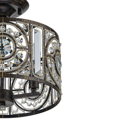 Semi-Flush Mount Light with Crystal Drum Shade 12 Inch Black and Gold Finish for Dining Room Bedroom Hallway Entryway Moroccan Vintage Style