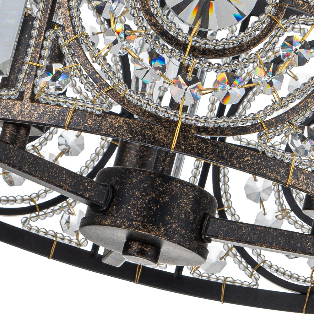 Semi-Flush Mount Light with Crystal Drum Shade 12 Inch Black and Gold Finish for Dining Room Bedroom Hallway Entryway Moroccan Vintage Style
