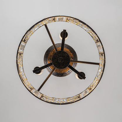 Semi-Flush Mount Light with Crystal Drum Shade 12 Inch Black and Gold Finish for Dining Room Bedroom Hallway Entryway Moroccan Vintage Style