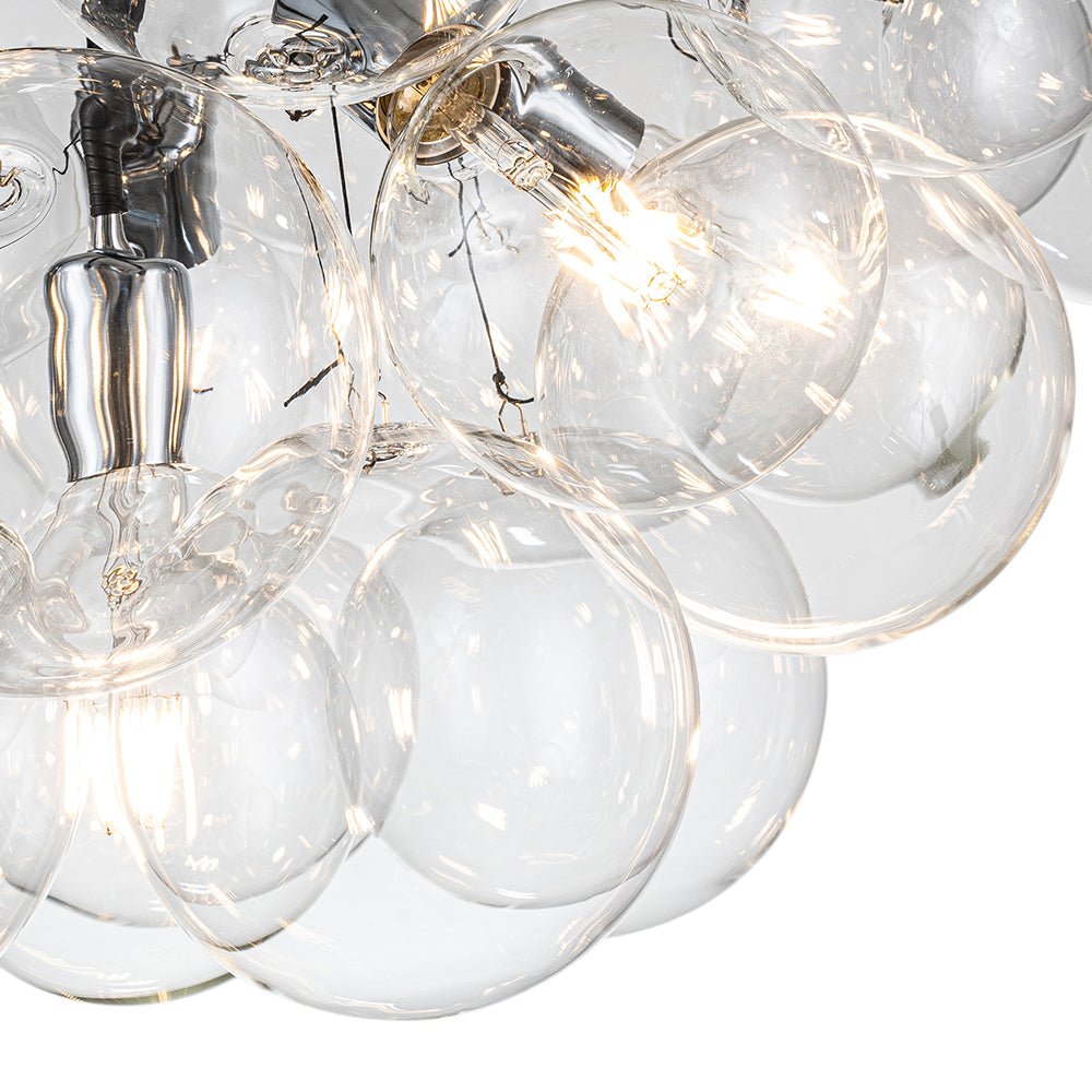 Multi-Globe Hanging Light Fixture Chrome 25 in Adjustable Suspension Cord 20 Glass Orbs LED Ceiling Lamp for Dining Living