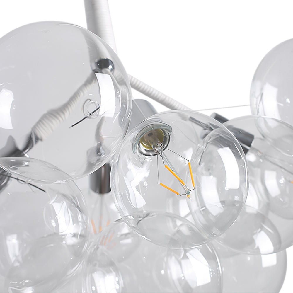 Multi-Globe Hanging Light Fixture Chrome 25 in Adjustable Suspension Cord 20 Glass Orbs LED Ceiling Lamp for Dining Living