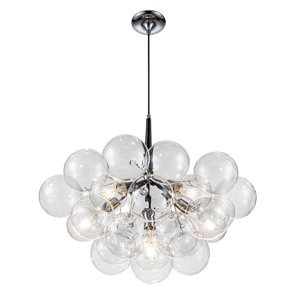 Multi-Globe Hanging Light Fixture Chrome 25 in Adjustable Suspension Cord 20 Glass Orbs LED Ceiling Lamp for Dining Living