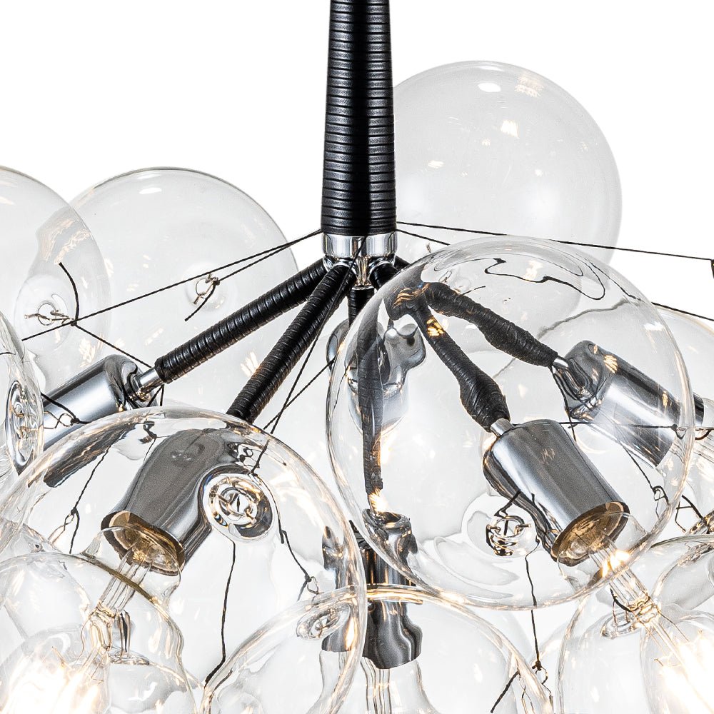 Multi-Globe Hanging Light Fixture Chrome 25 in Adjustable Suspension Cord 20 Glass Orbs LED Ceiling Lamp for Dining Living