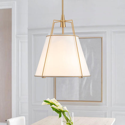 Tapered Fabric Drum Lantern Chandelier with Adjustable Height for Dining Room & Entryway