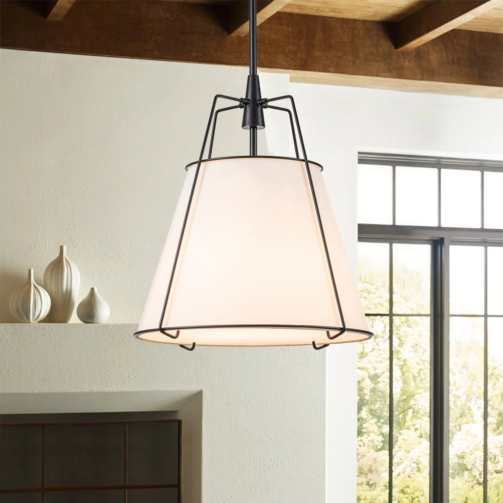 Tapered Fabric Drum Lantern Chandelier with Adjustable Height for Dining Room & Entryway