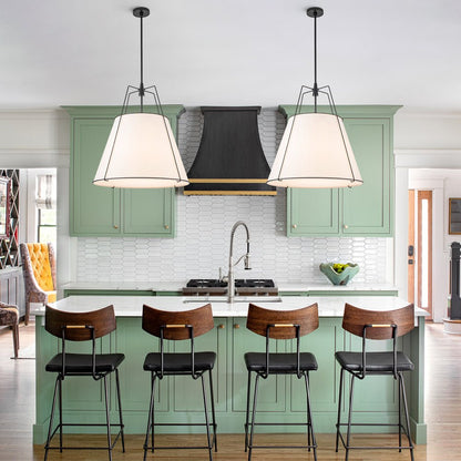 Tapered Fabric Drum Lantern Chandelier with Adjustable Height for Dining Room & Entryway