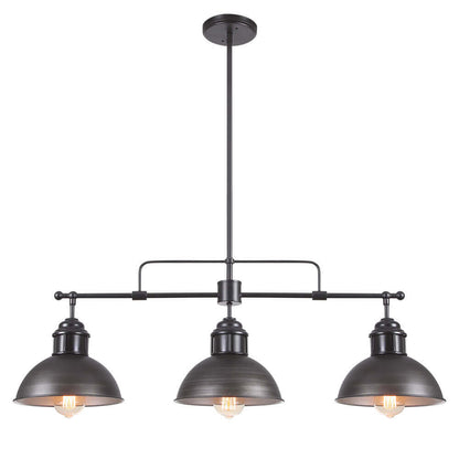 Industrial Kitchen Island Chandelier with Adjustable Drop Rods & Three Dome Shades for Dining Room Hardwired Ceiling Fixture