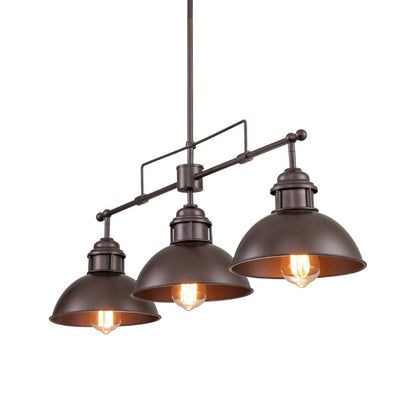Industrial Kitchen Island Chandelier with Adjustable Drop Rods & Three Dome Shades for Dining Room Hardwired Ceiling Fixture
