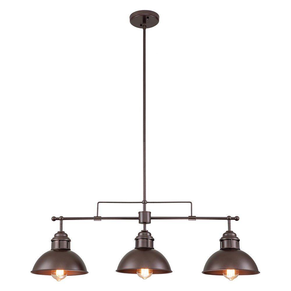 Industrial Kitchen Island Chandelier with Adjustable Drop Rods & Three Dome Shades for Dining Room Hardwired Ceiling Fixture