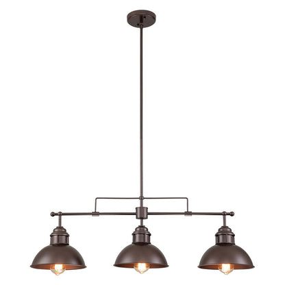 Industrial Kitchen Island Chandelier with Adjustable Drop Rods & Three Dome Shades for Dining Room Hardwired Ceiling Fixture