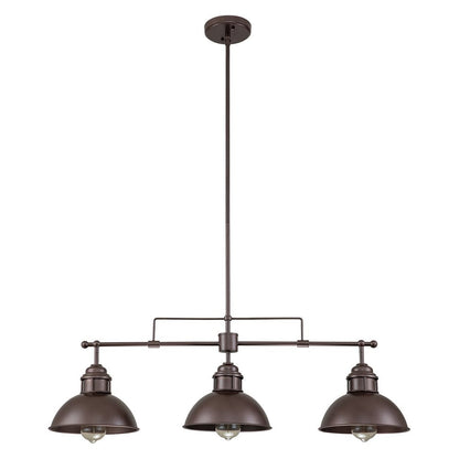 Industrial Kitchen Island Chandelier with Adjustable Drop Rods & Three Dome Shades for Dining Room Hardwired Ceiling Fixture