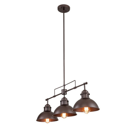 Industrial Kitchen Island Chandelier with Adjustable Drop Rods & Three Dome Shades for Dining Room Hardwired Ceiling Fixture