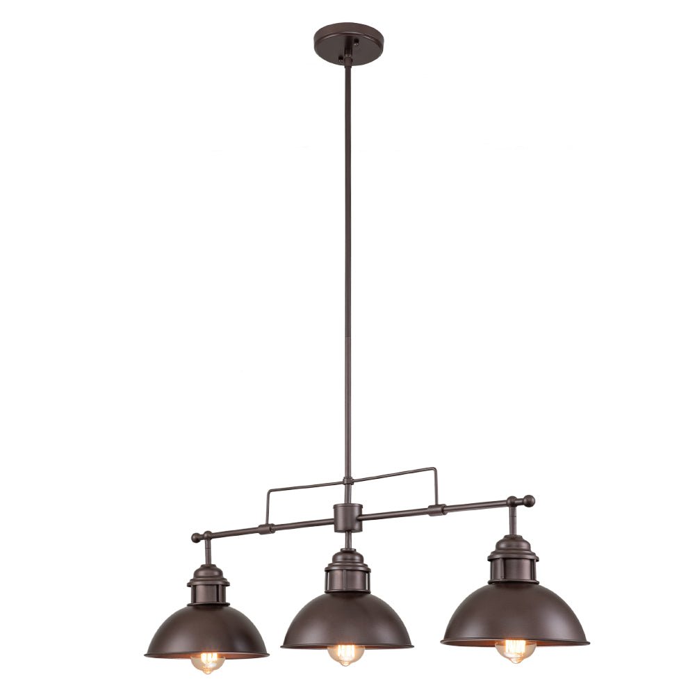 Industrial Kitchen Island Chandelier with Adjustable Drop Rods & Three Dome Shades for Dining Room Hardwired Ceiling Fixture