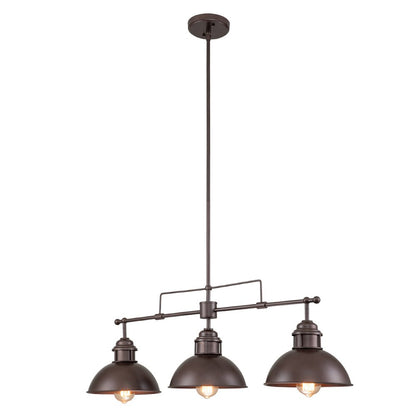 Industrial Kitchen Island Chandelier with Adjustable Drop Rods & Three Dome Shades for Dining Room Hardwired Ceiling Fixture