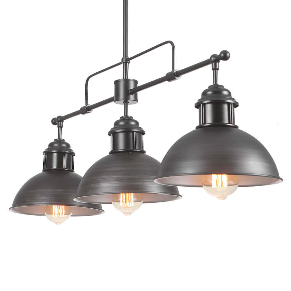 Industrial Kitchen Island Chandelier with Adjustable Drop Rods & Three Dome Shades for Dining Room Hardwired Ceiling Fixture