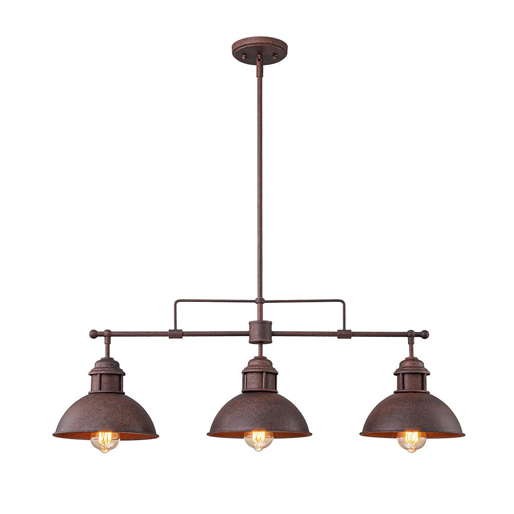 Industrial Kitchen Island Chandelier with Adjustable Drop Rods & Three Dome Shades for Dining Room Hardwired Ceiling Fixture