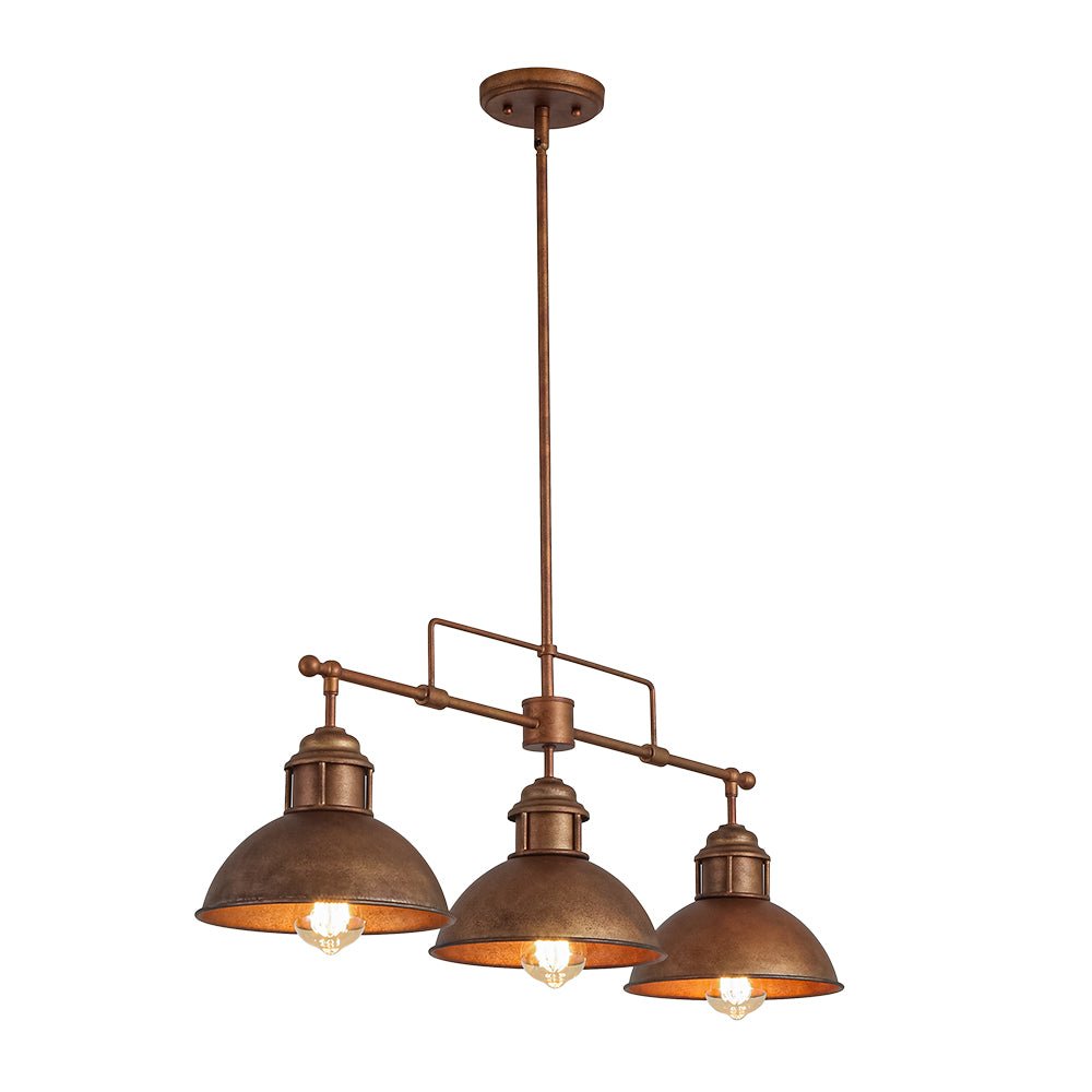 Industrial Kitchen Island Chandelier with Adjustable Drop Rods & Three Dome Shades for Dining Room Hardwired Ceiling Fixture