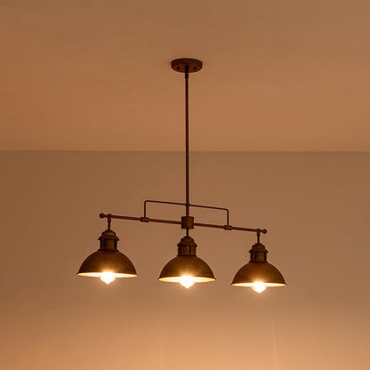 Industrial Kitchen Island Chandelier with Adjustable Drop Rods & Three Dome Shades for Dining Room Hardwired Ceiling Fixture