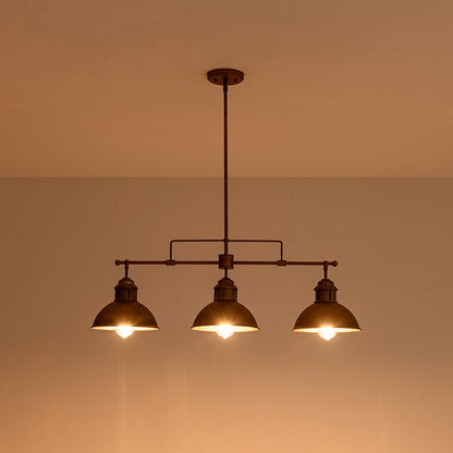 Industrial Kitchen Island Chandelier with Adjustable Drop Rods & Three Dome Shades for Dining Room Hardwired Ceiling Fixture