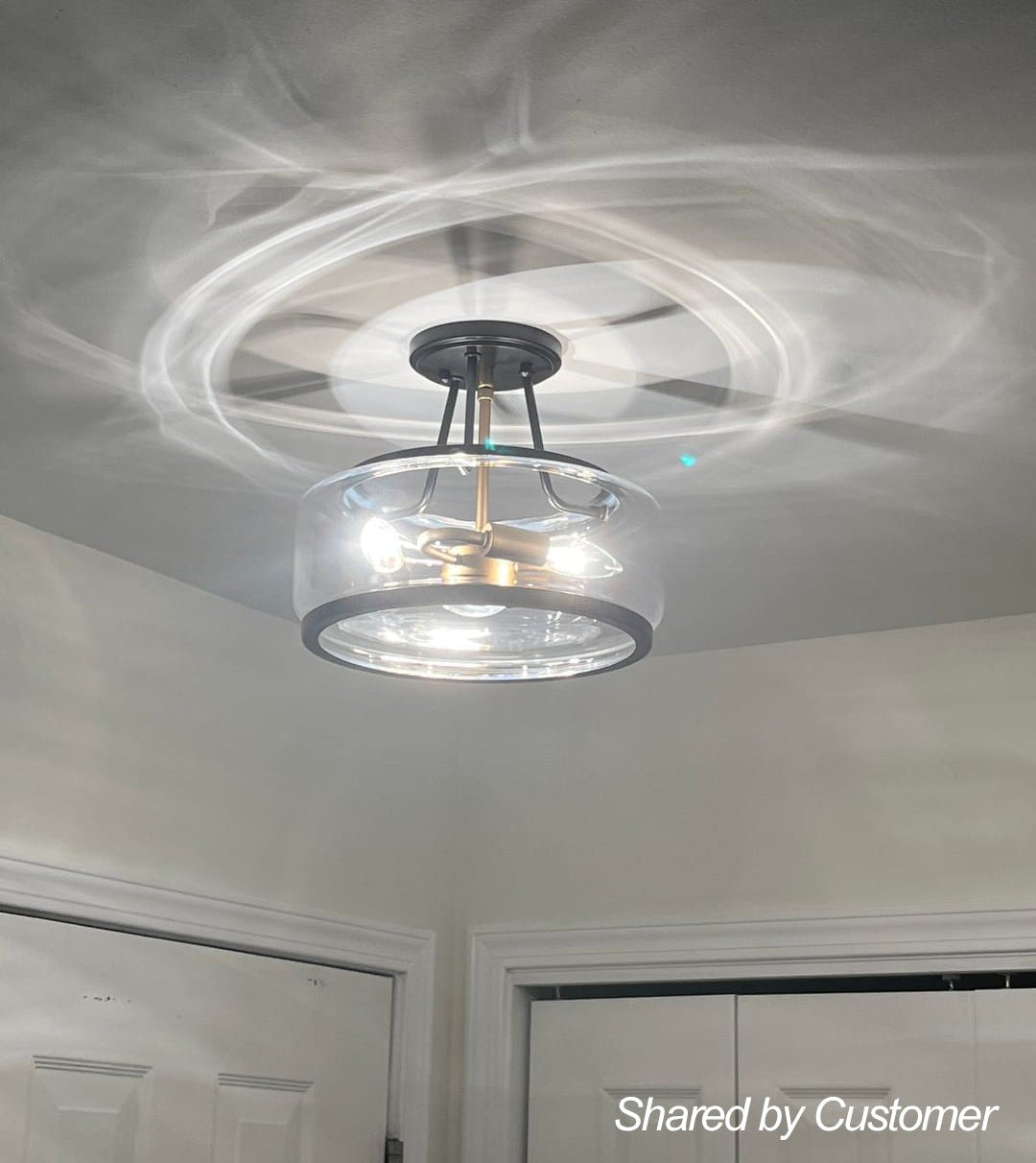 3-Light Clear Glass Ceiling Light Fixture Black Brass Farmhouse Drum Shade for Kitchen Bedroom Entryway Hallway Laundry Dining Room