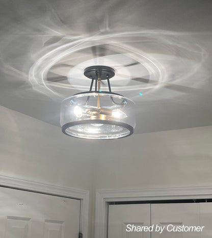 3-Light Clear Glass Ceiling Light Fixture Black Brass Farmhouse Drum Shade for Kitchen Bedroom Entryway Hallway Laundry Dining Room