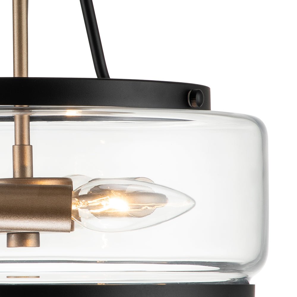 3-Light Clear Glass Ceiling Light Fixture Black Brass Farmhouse Drum Shade for Kitchen Bedroom Entryway Hallway Laundry Dining Room