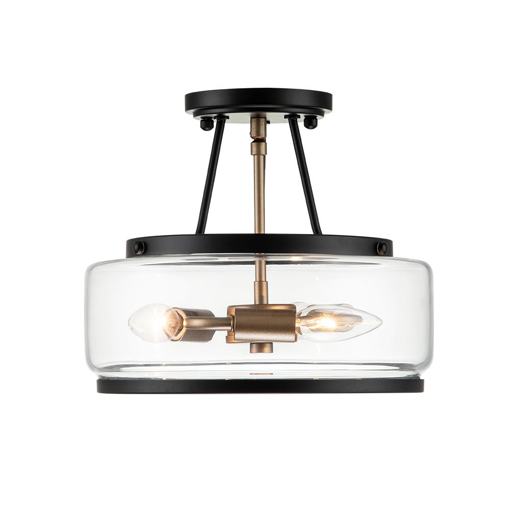 3-Light Clear Glass Ceiling Light Fixture Black Brass Farmhouse Drum Shade for Kitchen Bedroom Entryway Hallway Laundry Dining Room