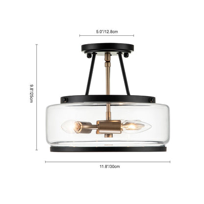 3-Light Clear Glass Ceiling Light Fixture Black Brass Farmhouse Drum Shade for Kitchen Bedroom Entryway Hallway Laundry Dining Room
