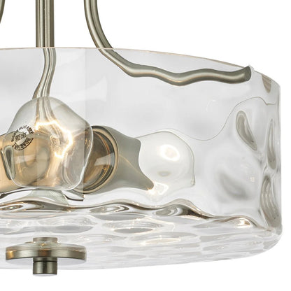 Drum Ceiling Light Fixture Textured Glass Brushed Nickel 12 Inch Semi-Flush Mount for Kitchen Bedroom Hallway Bathroom Two-Bulb Overhead Lig