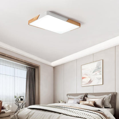 Modern Farmhouse Wood Frame Ceiling Light Fixture - Dimmable LED Low Profile Panel for Kitchen, Living Room, Bedroom - 5 Color