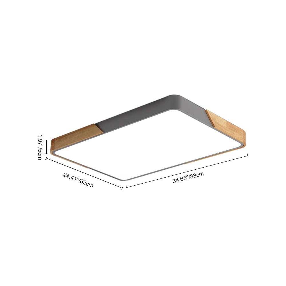 Modern Farmhouse Wood Frame Ceiling Light Fixture - Dimmable LED Low Profile Panel for Kitchen, Living Room, Bedroom - 5 Color