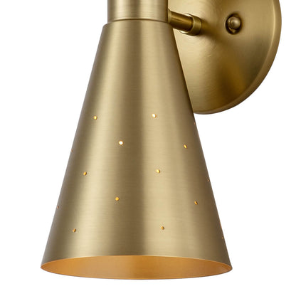 Perforated Metal Wall Light Fixture Dual Cone Sconce Brass Nickel Hardwired Uplight Downlight Bedroom Bathroom Hallway Entryway Ambient
