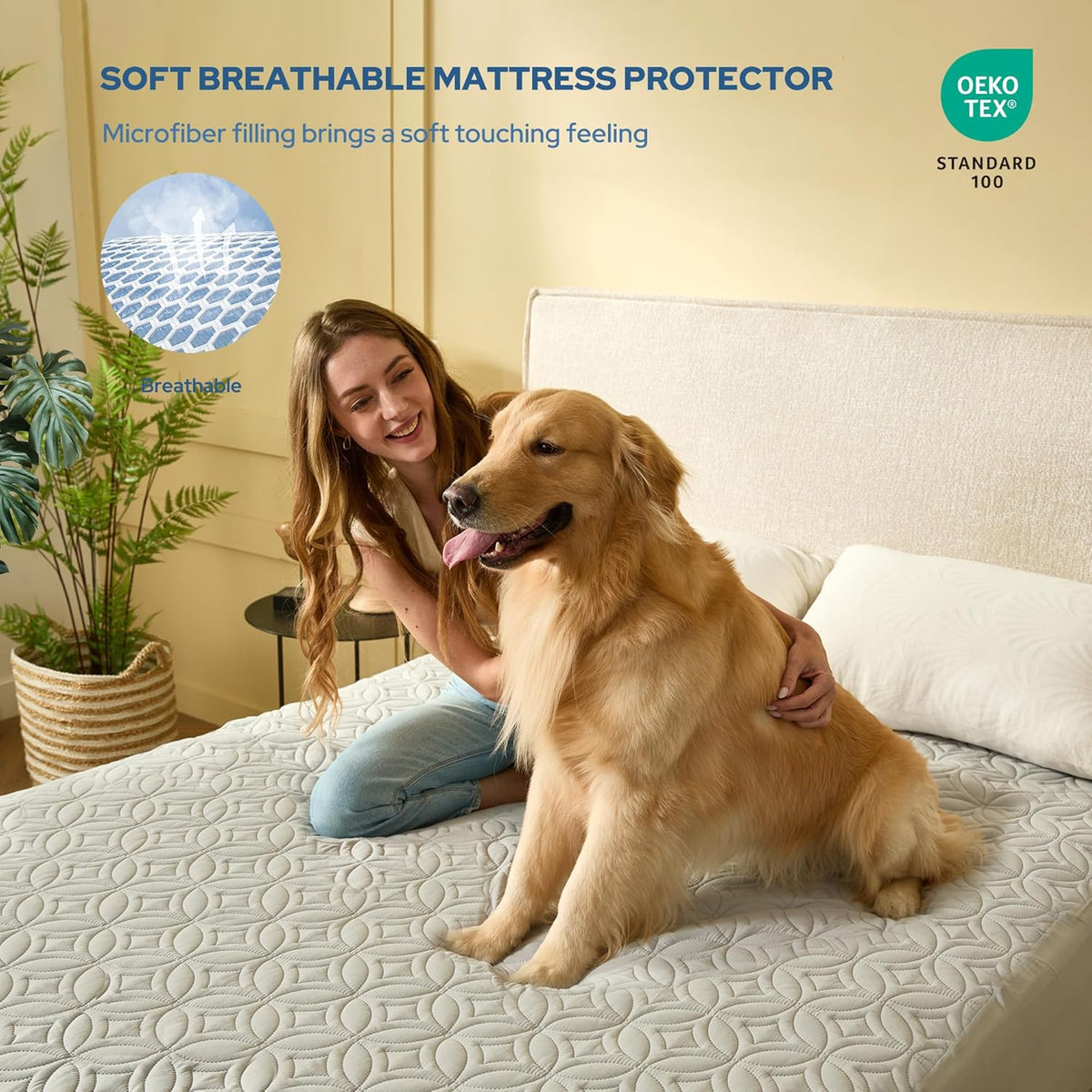 Waterproof Mattress Protector, Quilted Waterproof Mattress Cover with Deep Pocket up to 18 Inch, Fitted Bed Protector