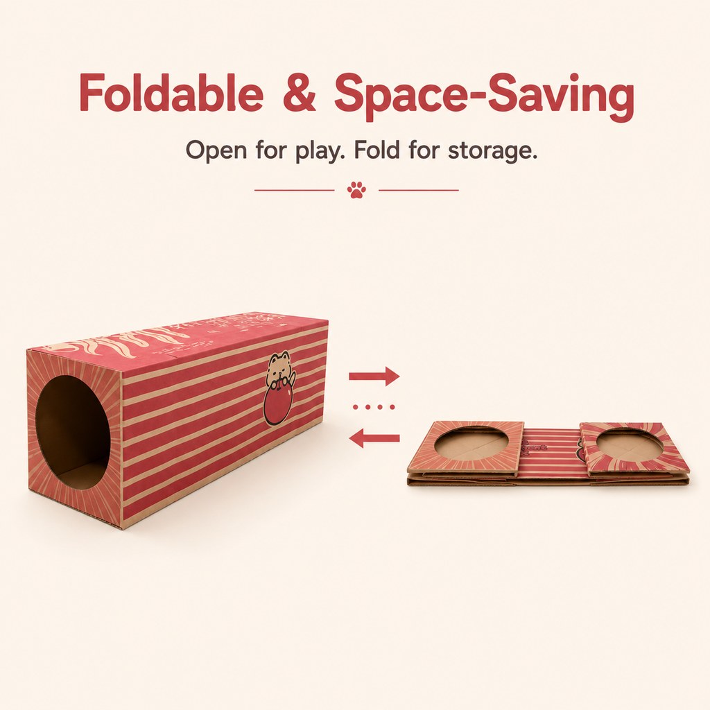 Ortekor Foldable Kraft Paper Cat Tunnel for Indoor Cats - Space-Saving Hide & Play Toy to Beat Boredom