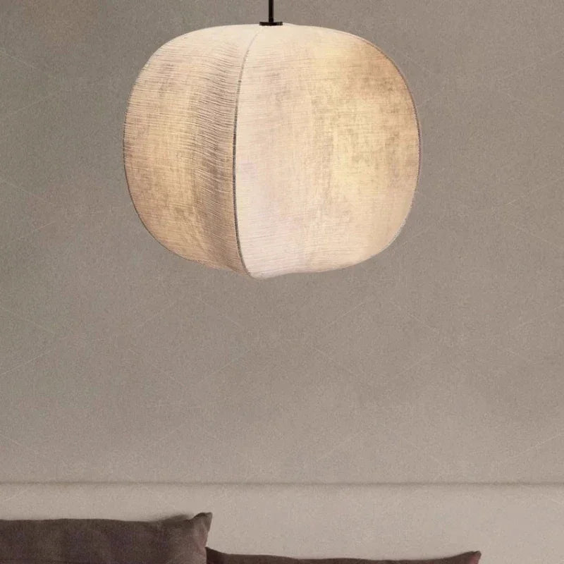 Fabric Globe Pendant Light Set for Kitchen Island Dining Room in Natural Beige Linen 12W LED Warm White Sphere Hanging Fixture Coastal Boho