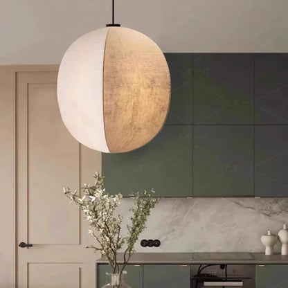 Fabric Globe Pendant Light Set for Kitchen Island Dining Room in Natural Beige Linen 12W LED Warm White Sphere Hanging Fixture Coastal Boho
