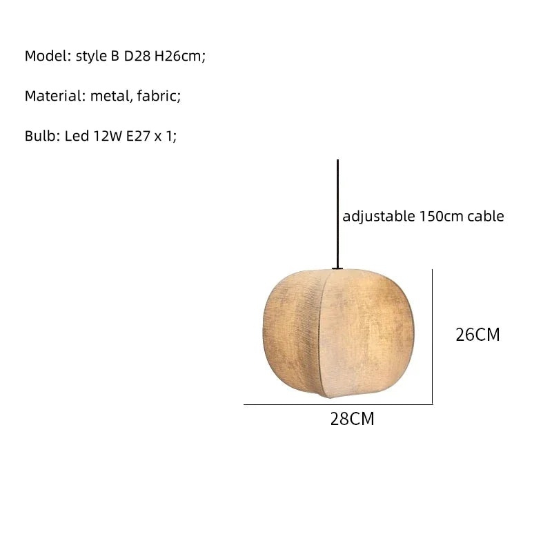 Fabric Globe Pendant Light Set for Kitchen Island Dining Room in Natural Beige Linen 12W LED Warm White Sphere Hanging Fixture Coastal Boho