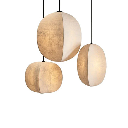 Fabric Globe Pendant Light Set for Kitchen Island Dining Room in Natural Beige Linen 12W LED Warm White Sphere Hanging Fixture Coastal Boho