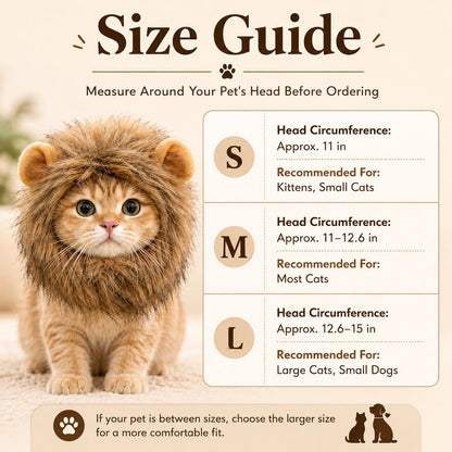 Ortekor Soft Lion Mane Pet Headpiece for Cats & Small Dogs - Easy Open-Face Costume for Halloween Photos, Pet Parties & Outdoor Fun
