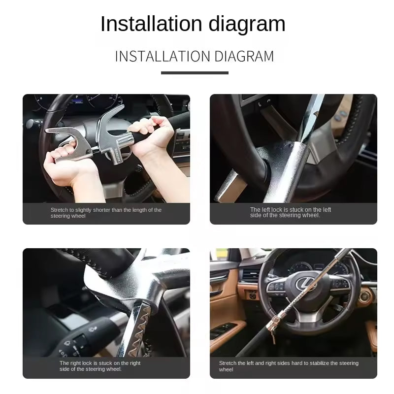 Retractable Anti-Theft Bar with Copper Core Lock & Emergency Glass Breaker for Cars, SUVs & Trucks