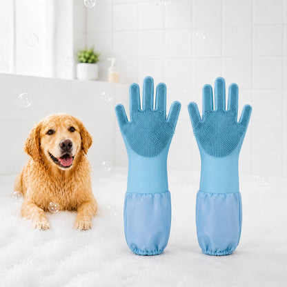 Ortekor Long-Sleeve Pet Bath & Grooming Gloves for Cats & Dogs - Cleaner Baths, Gentle Deshedding & Massage